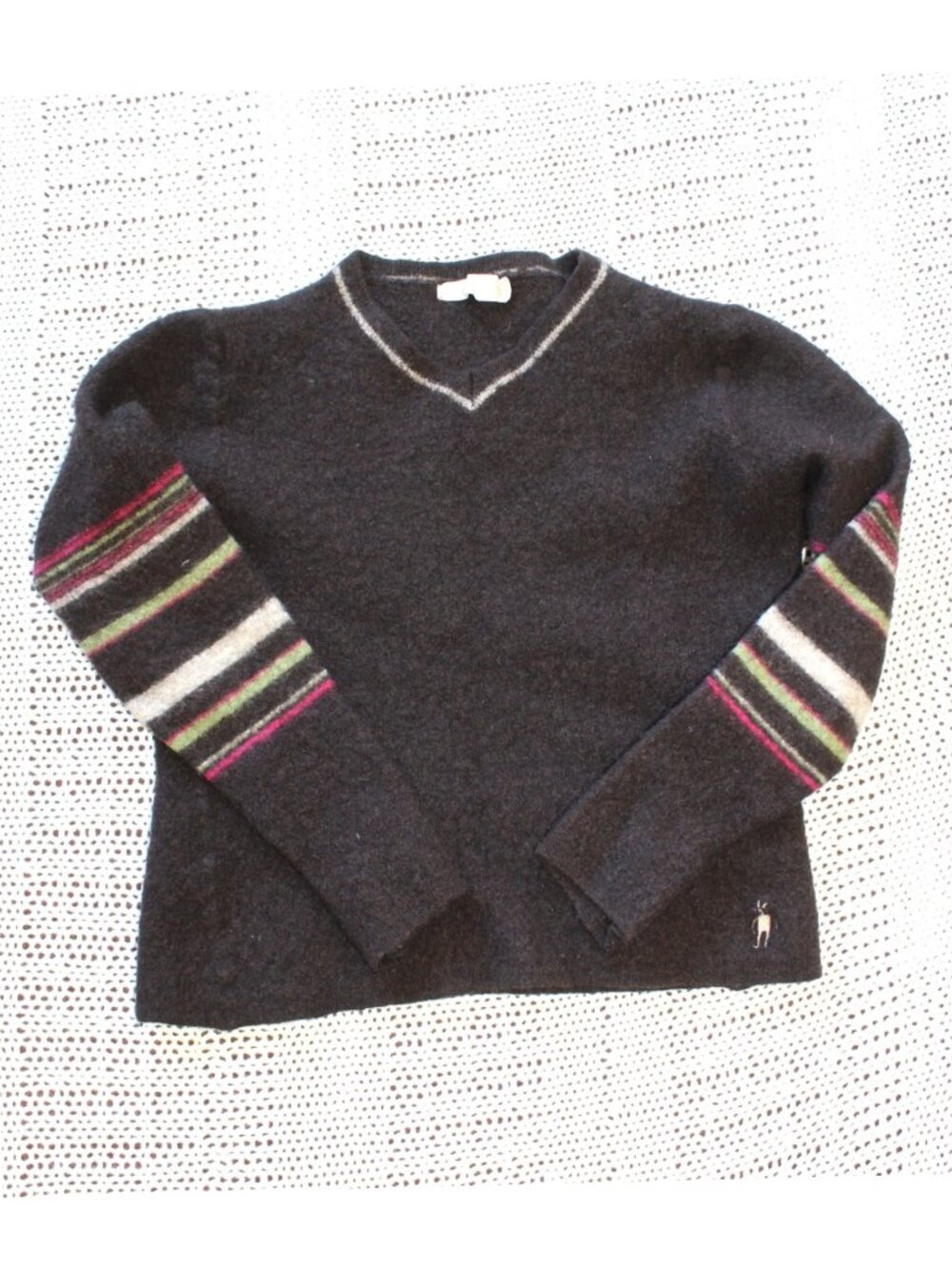Smartwool Kids Sweater 100% Merino Wool Size L Brown V-neck Winter Warm Cozy